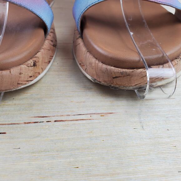 STEVE MADDEN | Elastic Strap | Blue/Pink | Cork Platform Gladi Sandals | Sz 8.5 - Picture 6 of 7